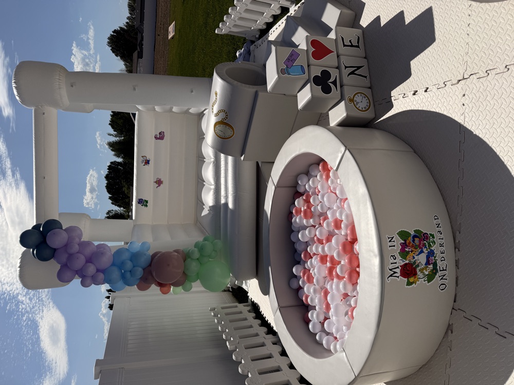 Alice in Wonderland-themed bounce house and ball pit